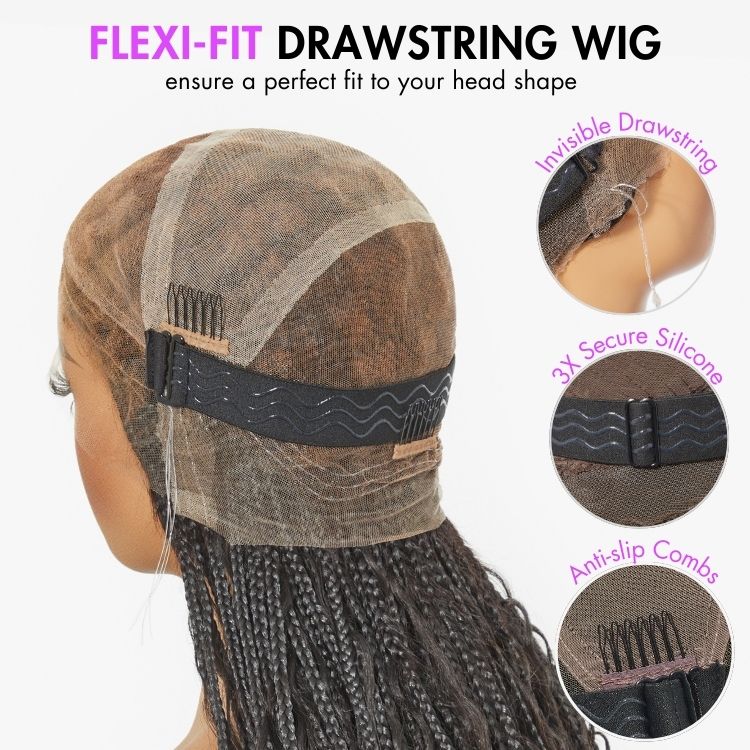 Readitress™ HD Full Lace Knotless Boho Curls Braided Bob Wig Flexi Fit Invisi Drawstring Cap-41