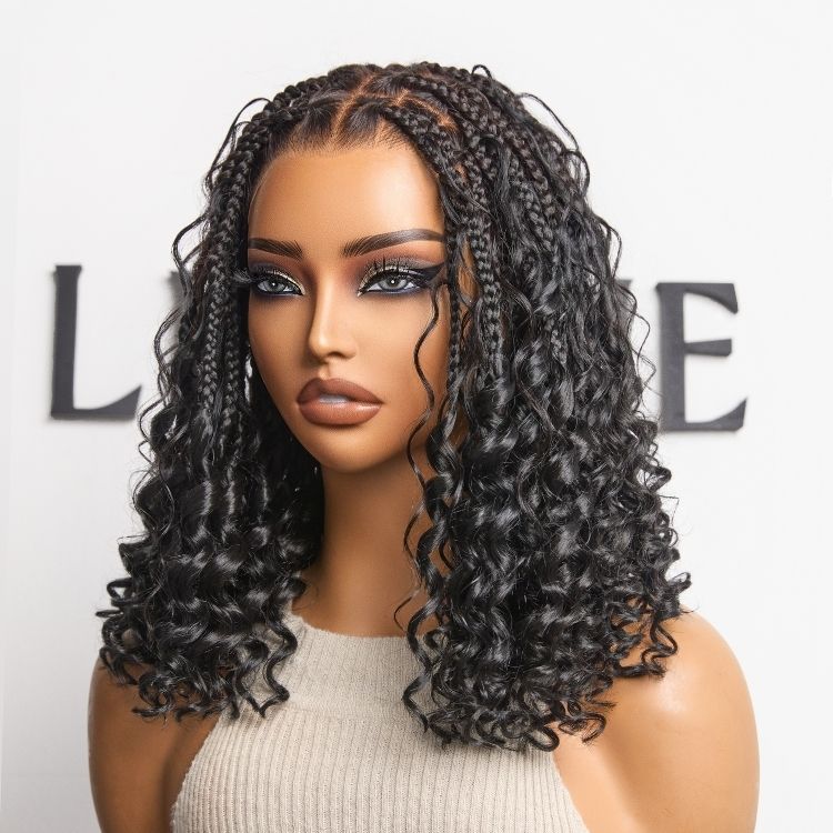Readitress™ HD Full Lace Knotless Boho Curls Braided Bob Wig Flexi Fit Invisi Drawstring Cap-34