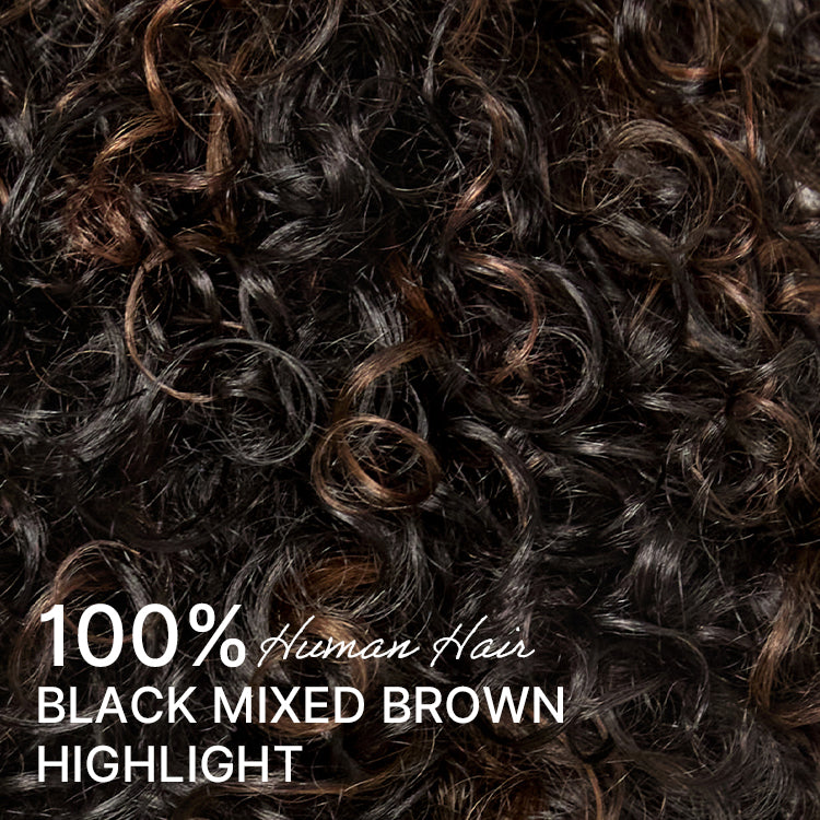 Brown Highlight Throw On & Go Short Bouncy Curls with Bangs Glueless Wig 100% Human Hair - US Only-05
