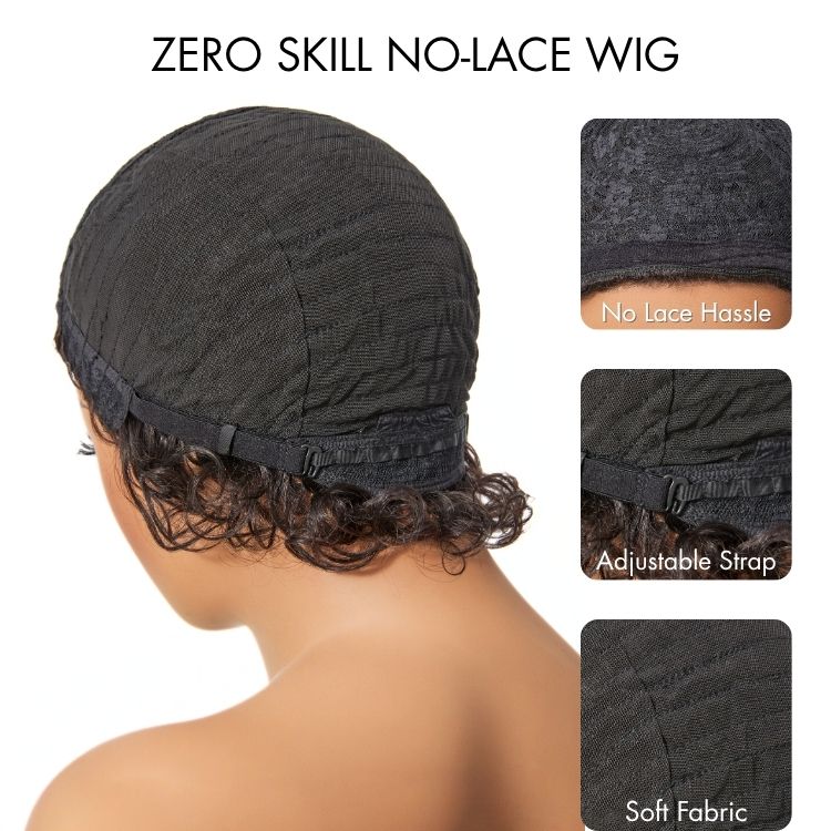 Brown Highlight Throw On & Go Short Bouncy Curls with Bangs Glueless Wig 100% Human Hair - US Only-07