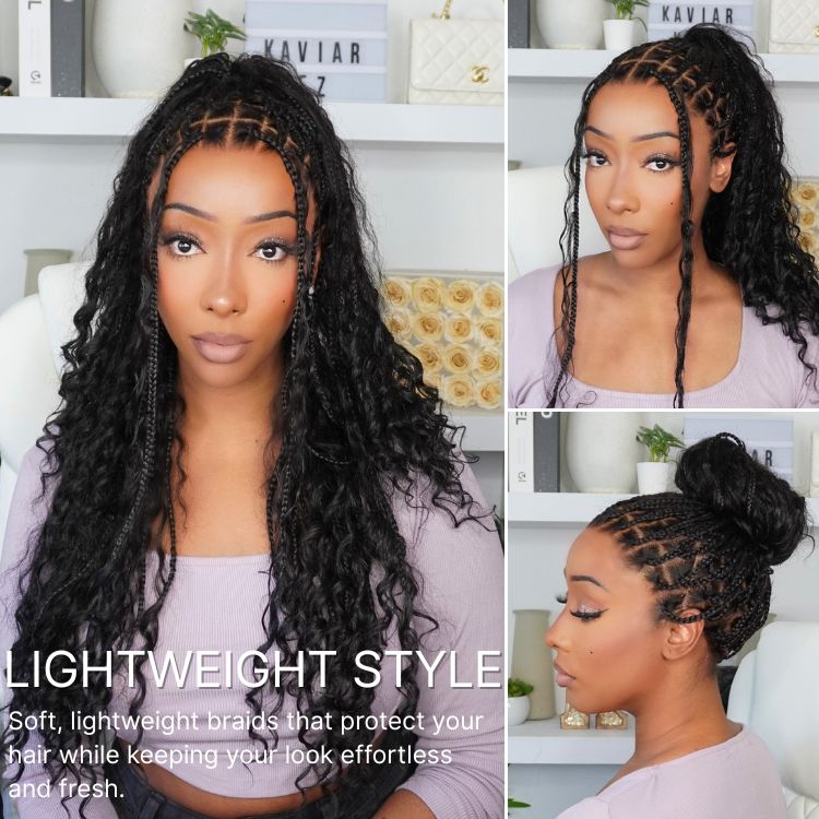 Tiktok Exclusive Deal | Readitress™ Light Weight Flexi-Fit Invisi Drawstring Cap Full Lace Knotless Boho Curls Braided Long Wig Super Natural Scalp-06
