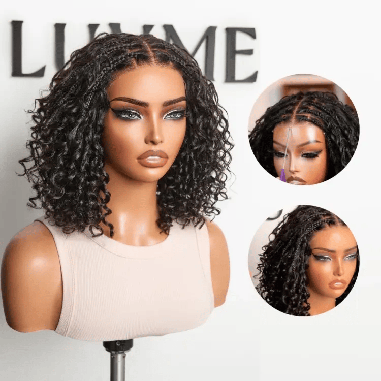 Luvme Hair Readitress™ Boho Braids Deep Curly Lace Wig with braided top, 5x5 closure, glueless, pre-cut human hair wig.