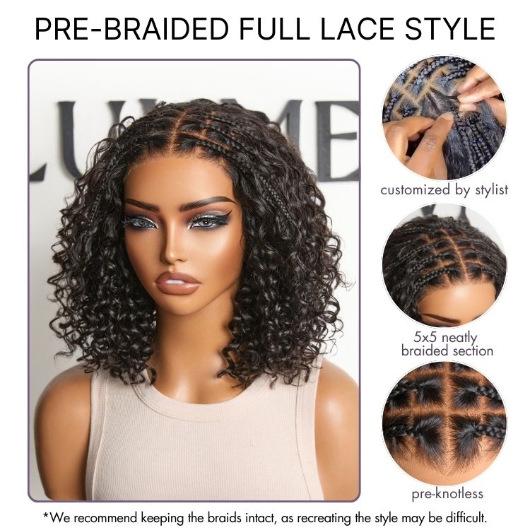 Readitress™ Boho Braids Deep Curly Glueless 5x5 Closure Lace with Braided Top Human Hair Wig Pre-Cut Lace-62