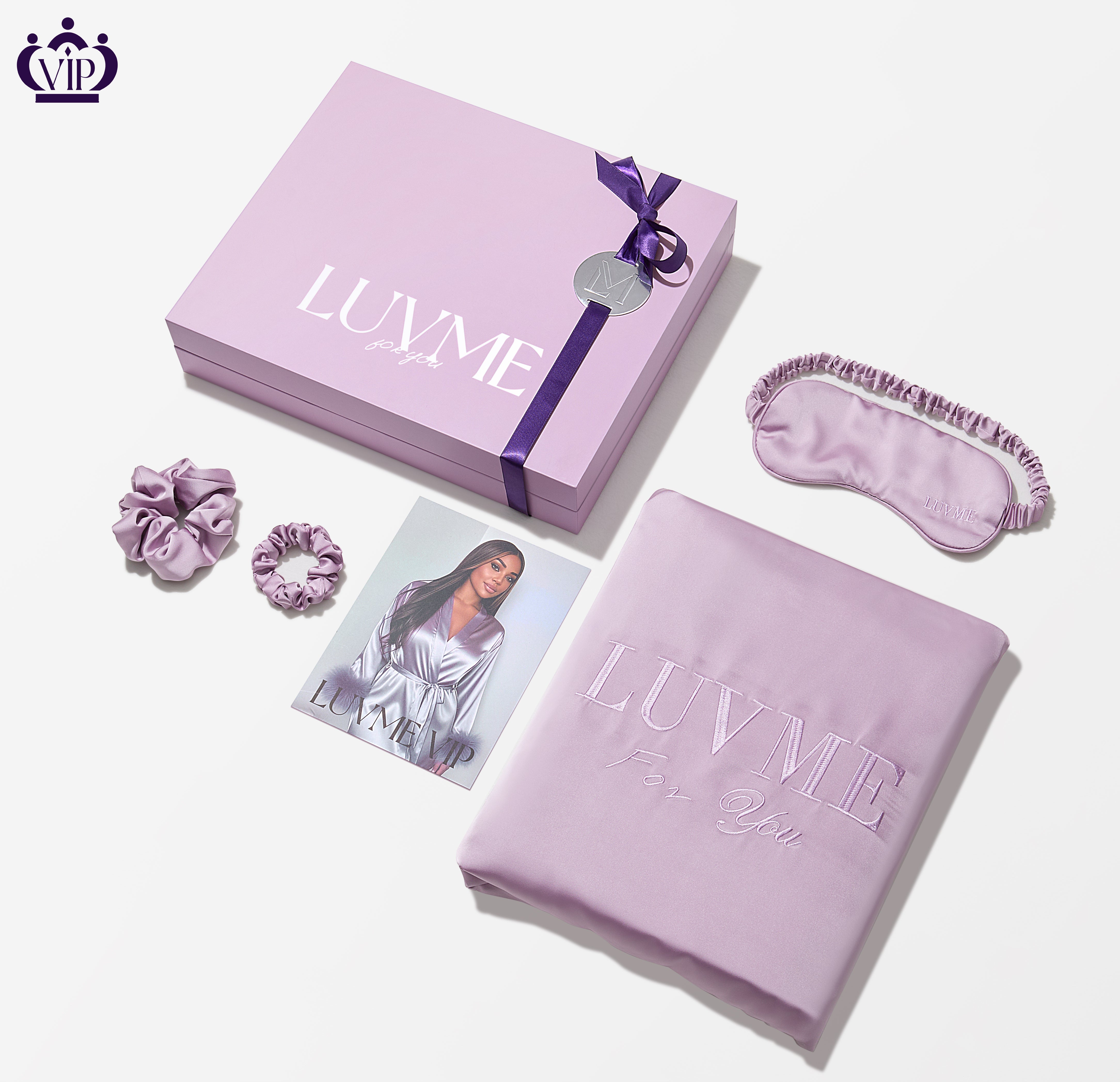 Luvme Hair VIP birthday gift box in purple, featuring luxury hair extensions and accessories for VIP celebrations.