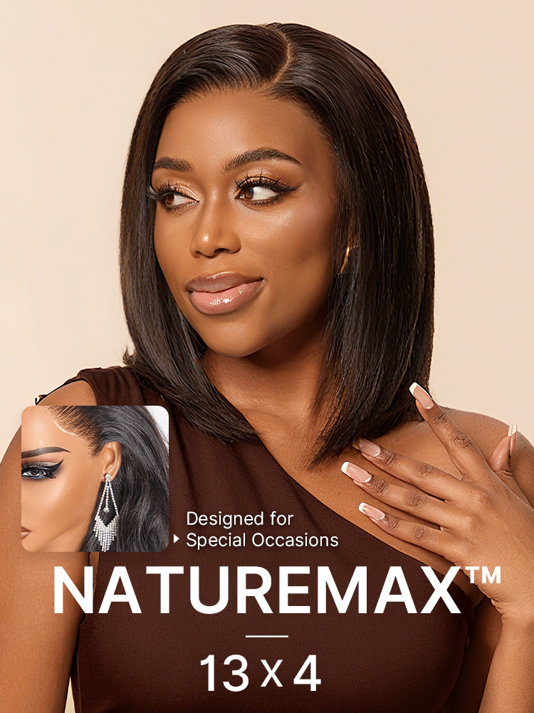 NatureMAX™ Silky Blunt Cut Bob Glueless Ear-to-ear 13x4 HD Lace Front Wig Pre-Cut Lace Flexi-Fit Drawstring Cap-16