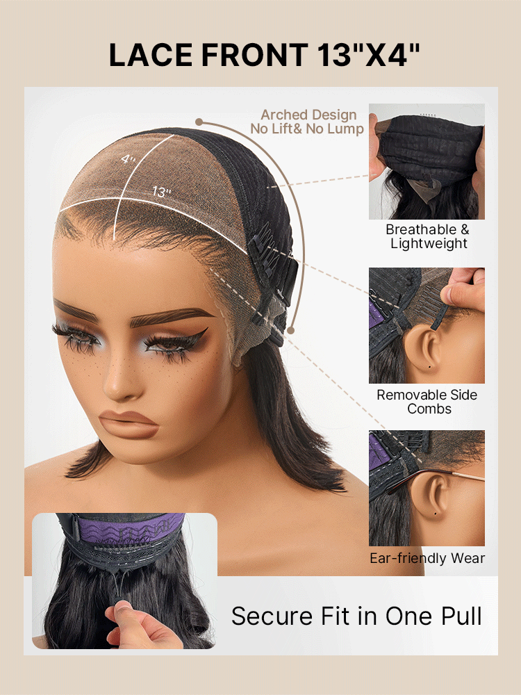 NatureMAX™ Silky Blunt Cut Bob Glueless Ear-to-ear 13x4 HD Lace Front Wig Pre-Cut Lace Flexi-Fit Drawstring Cap-19