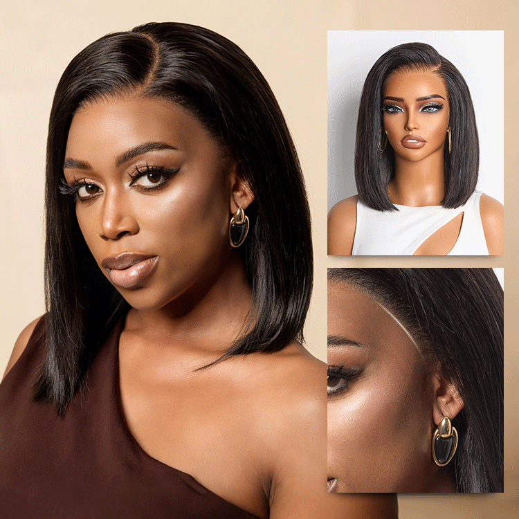 NatureMAX™ Silky Blunt Cut Bob Glueless Ear-to-ear 13x4 HD Lace Front Wig Pre-Cut Lace Flexi-Fit Drawstring Cap-10