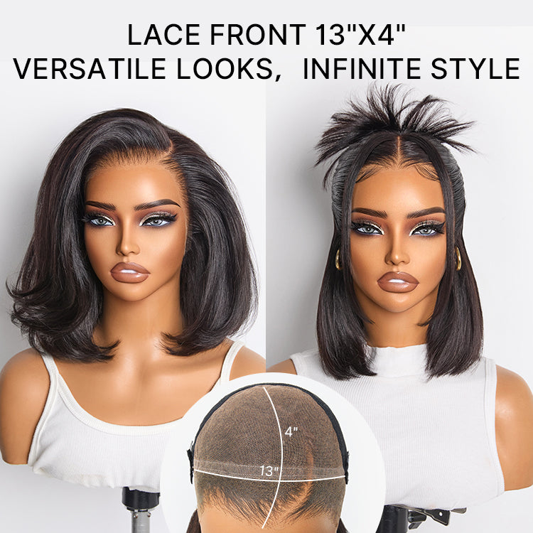 NatureMAX™ Silky Blunt Cut Bob Glueless Ear-to-ear 13x4 HD Lace Front Wig Pre-Cut Lace Flexi-Fit Drawstring Cap-12