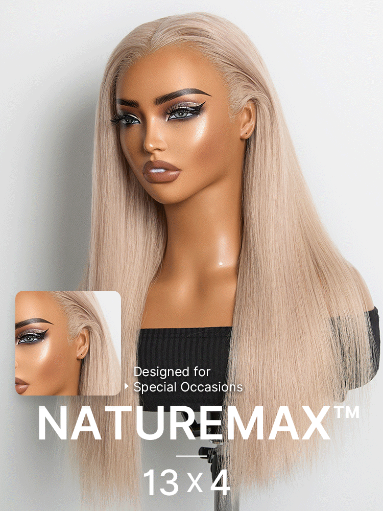 NatureMAX™ 180% Density Ash Blonde Silky Straight Glueless Ear-to-ear 13x4 HD Lace Front Wig Pre-Cut Lace Flexi-Fit Drawstring Cap-19