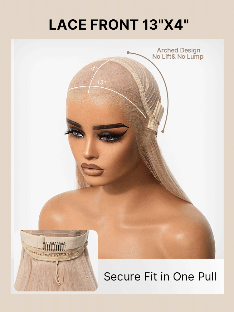 NatureMAX™ 180% Density Ash Blonde Silky Straight Glueless Ear-to-ear 13x4 HD Lace Front Wig Pre-Cut Lace Flexi-Fit Drawstring Cap-22