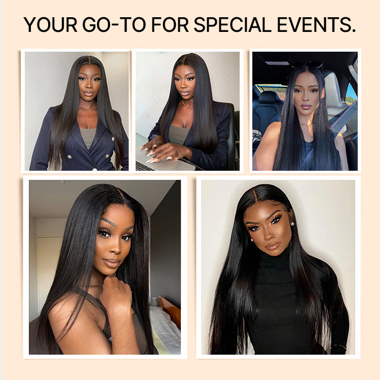 Luvme Hair NatureMAX™ ash blonde silky straight lace front wig with 13x4 HD lace, glueless cap, pre-cut lace, and flexible drawstring fit.