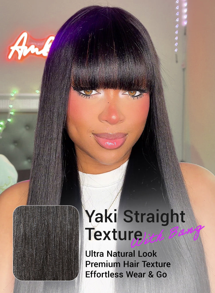 48H Delivery | Breathable Cap Yaki Straight Ultra Natural Minimalist Lace Long Wig with Bangs - US Only-15