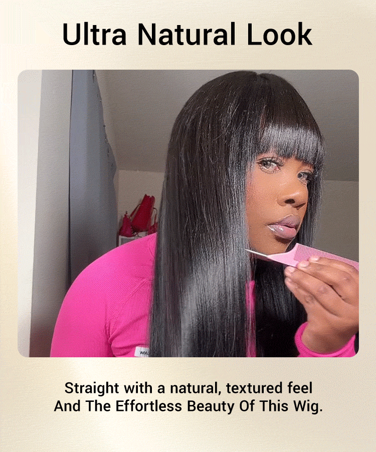 48H Delivery | Breathable Cap Yaki Straight Ultra Natural Minimalist Lace Long Wig with Bangs - US Only-16