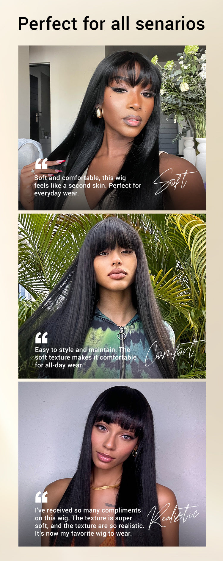 Breathable Cap Yaki Straight Ultra Natural Minimalist Lace Long Wig with Bangs-11