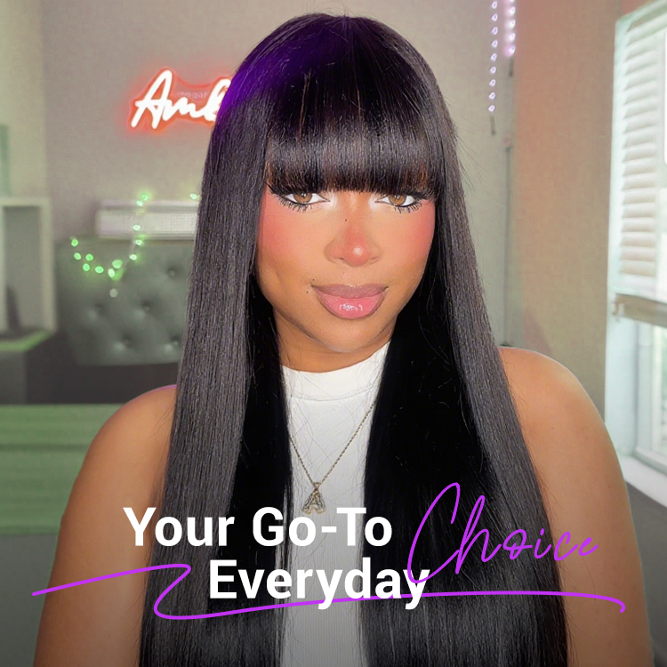 Breathable Cap Yaki Straight Ultra Natural Minimalist Lace Long Wig with Bangs-04