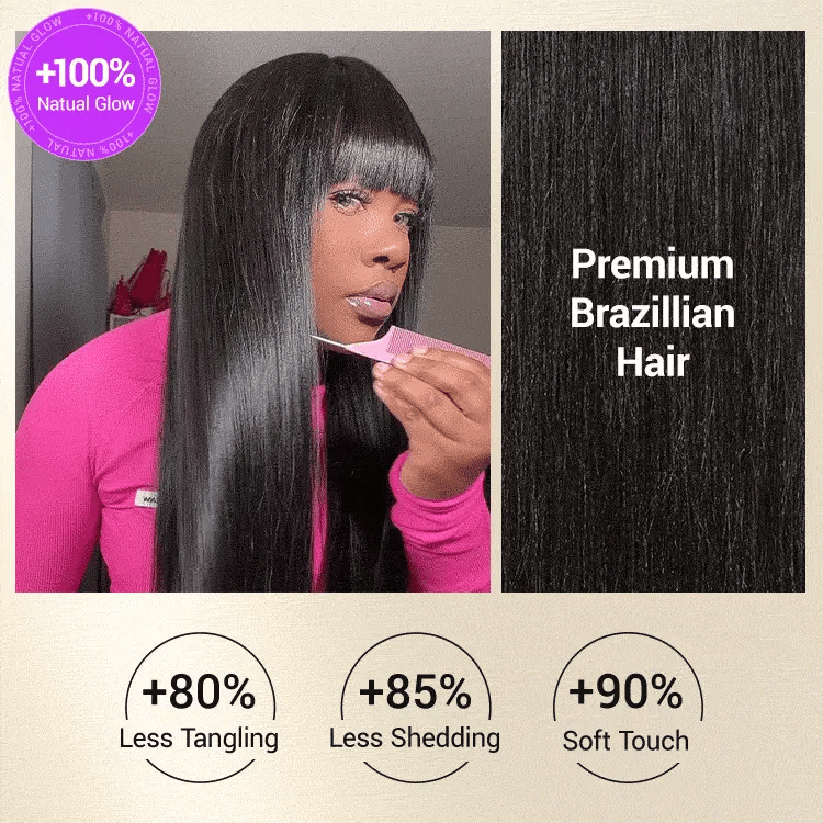Breathable Cap Yaki Straight Ultra Natural Minimalist Lace Long Wig with Bangs-05
