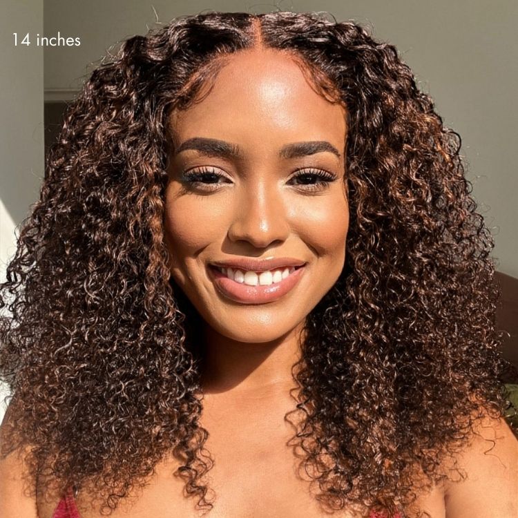 180% Density Copper Highlight Kinky Curly Glueless 5x5 Lace Closure Wig-11