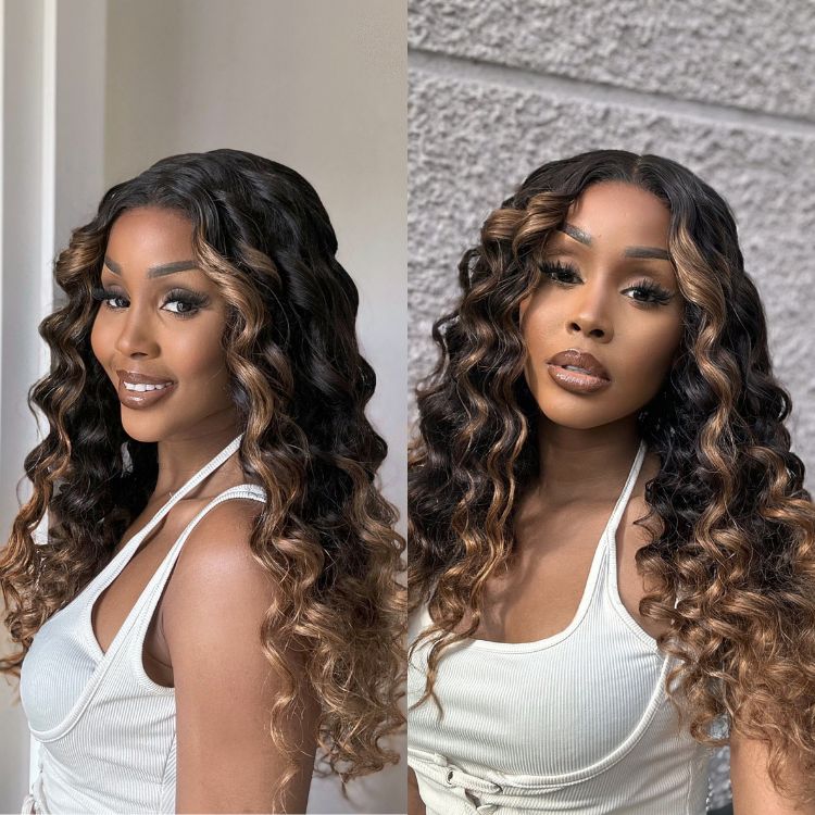 Crazy Wednesday | Brown Ombre Highlights Water Wave Glueless 5x5 Closure HD Lace Wig Breathable Cap-01