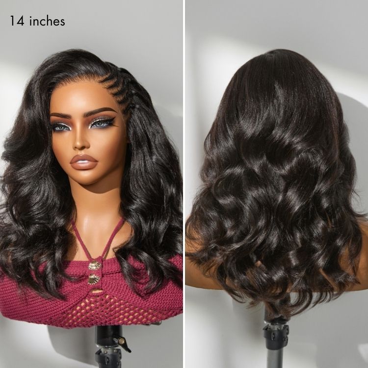 Luvme Hair HD lace wig with side braids, yaki body wave texture, ear-to-ear 13x6 frontal, glueless cap, human hair, flexible fit