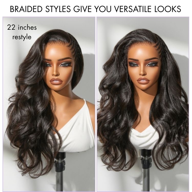 Crazy Wednesday | Readitress™ Side Braided Yaki Body Wave Glueless Ear-to-ear 13x6 Frontal HD Lace Wig Human Hair Flexi-Fit Drawstring Cap-03