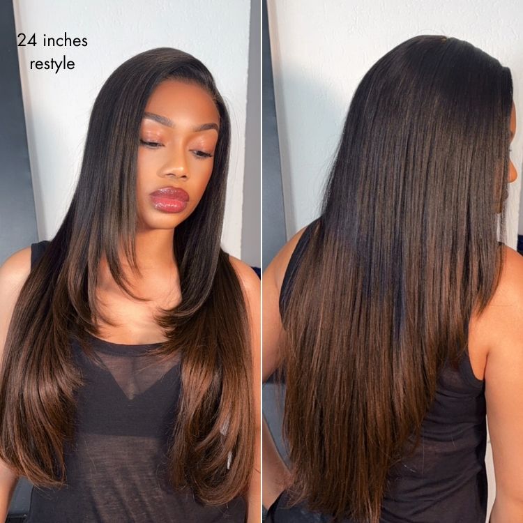 Luvme All-Day Comfort™ Wig 180% Density Ombre Brown Layered Light Yaki Straight Glueless 7x6 Closure HD Lace Human Hair Long Wig Pre-Cut Lace-29