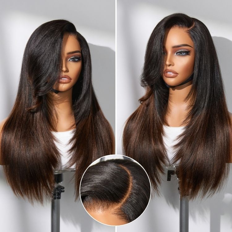 Luvme All-Day Comfort™ Wig 180% Density Ombre Brown Layered Light Yaki Straight Glueless 7x6 Closure HD Lace Human Hair Long Wig Pre-Cut Lace-28