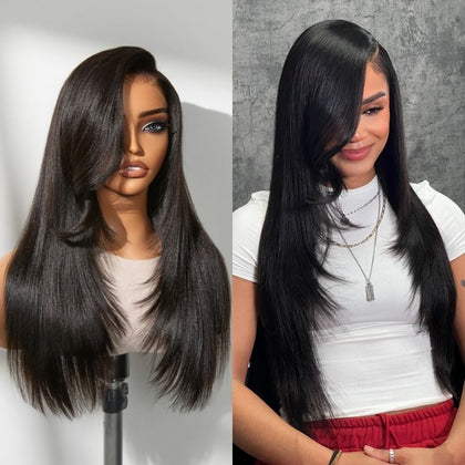 Luvme All-Day Comfort™ Wig 180% Density Layered Light Yaki Straight / Loose Body Wave Glueless 7x6 Closure HD Lace Human Hair Wig Pre-Cut Lace-46