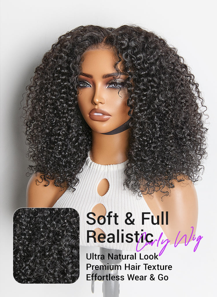New Customers Only | Beginner Friendly 220% Density Glueless 5x5 Closure Pre-Cut Lace Afro Curly Wig Flexi-Fit Drawstring Cap-13