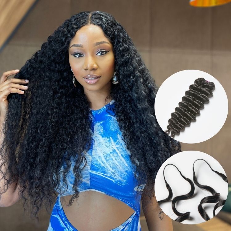 Pre-Separated Feather Crochet Human Hair Extensions Deep Wave Protective Style with Free Gifts-01