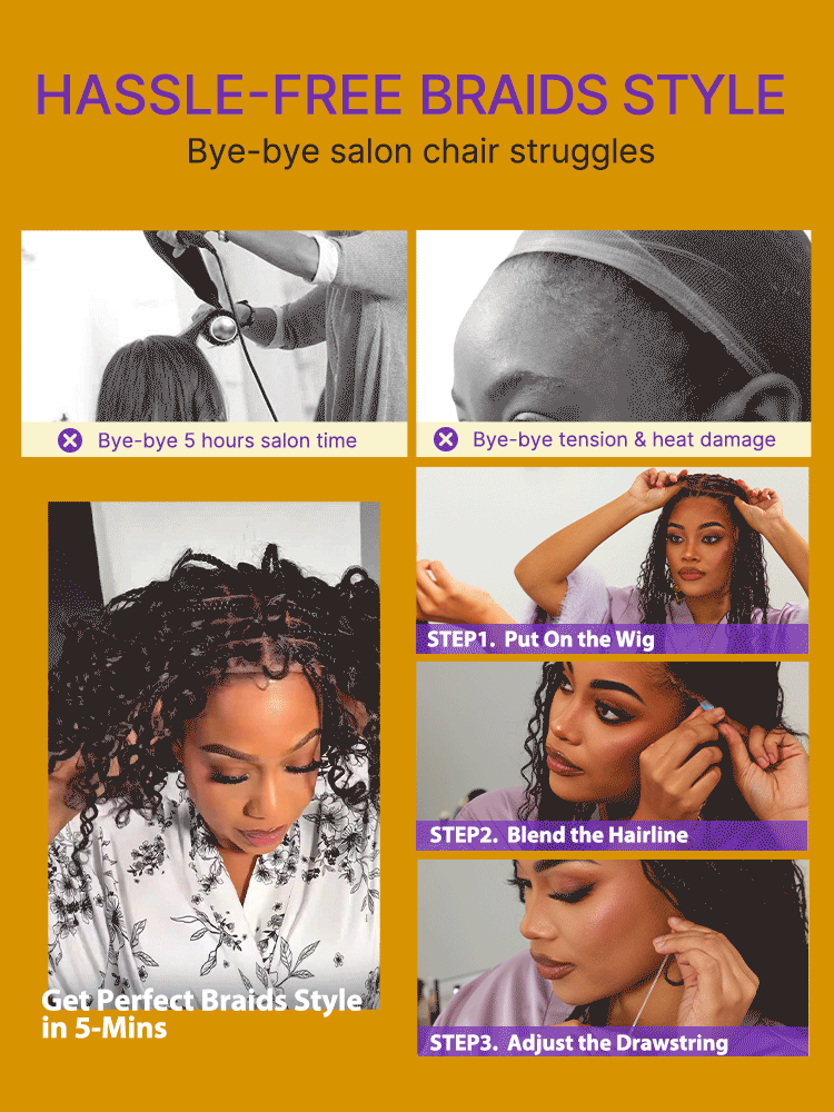 Tiktok Exclusive Deal | Boho Braids Deep Curly Glueless 5x5 Closure Lace with Braided Top Human Hair Wig Pre-Cut Lace-14