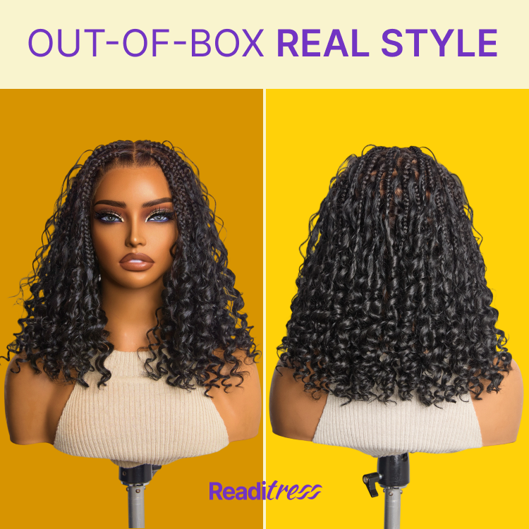 Special Deal | HD Full Lace Knotless Boho Curls Braided Bob Wig Flexi Fit Invisi Drawstring Cap Pre-Cut Lace-09
