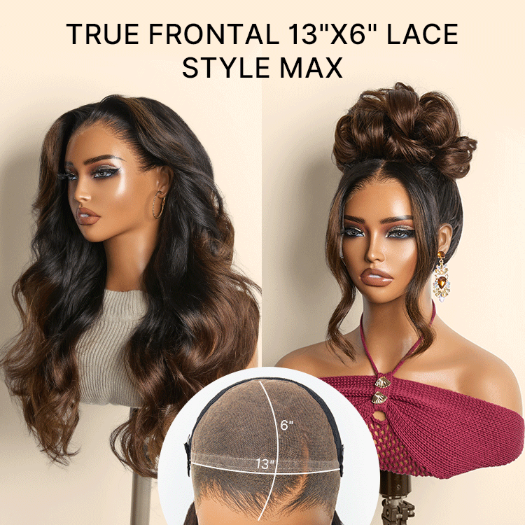 Luvme Hair NatureMAX 200% density ombre brown and natural black loose wave lace front wig with pre-cut lace and adjustable cap