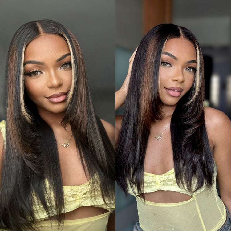 Luxurious Combo Color Highlights Silky Layered Cut Glueless 5x5 Closure HD Lace Wig-01
