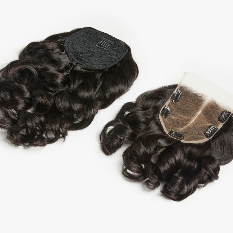 Body Wave Updo Hairpiece with Clip-In 5x5 Lace Closure Bangs and Drawstring Ponytail Quick & Easy-09