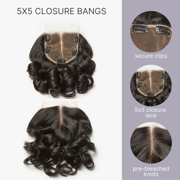 Closure Updo Body Wave Updo Hairpiece with Clip-In 5x5 Lace Closure Bangs and Draws