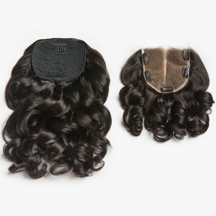 Body Wave Updo Hairpiece with Clip-In 5x5 Lace Closure Bangs and Drawstring Ponytail Quick & Easy-08