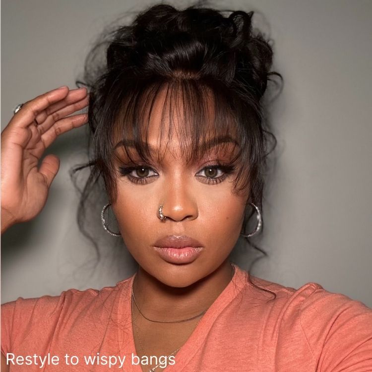 Closure Updo Body Wave Updo Hairpiece with Clip-In 5x5 Lace Closure Bangs and Draws
