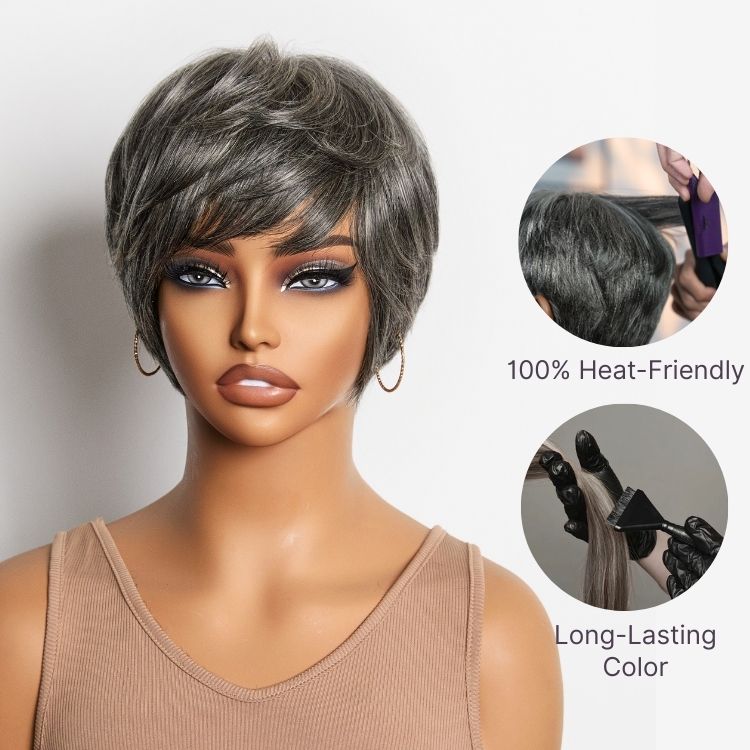 New Customers Only | Throw On & Go Salt & Pepper Short Pixie Cut Glueless Wig with Bangs 100% Human Hair Ultra Comfort Cotton Cap Hair Loss Friendly-03