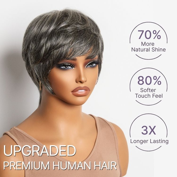 New Customers Only | Throw On & Go Salt & Pepper Short Pixie Cut Glueless Wig with Bangs 100% Human Hair Ultra Comfort Cotton Cap Hair Loss Friendly-02