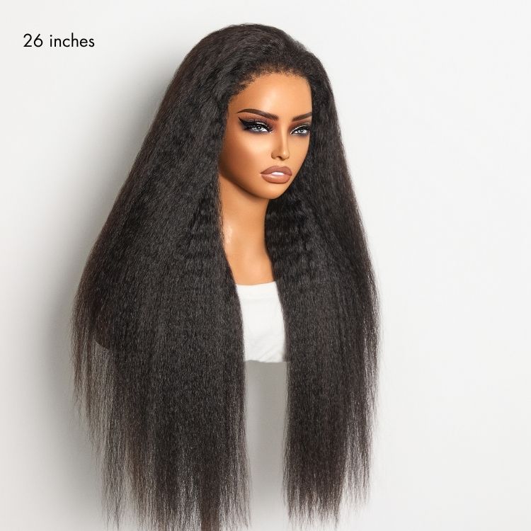 Luvme All-Day Comfort™ kinky straight human hair wig with HD lace, 4C texture, 7x6 closure, glueless, pre-cut lace, and kinky edges.