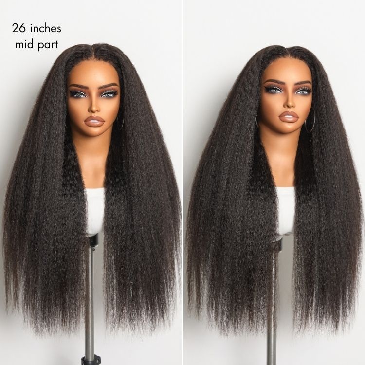 Luvme All-Day Comfort™ 4C kinky straight human hair wig with glueless 7x6 HD lace closure and pre-cut lace, natural texture.