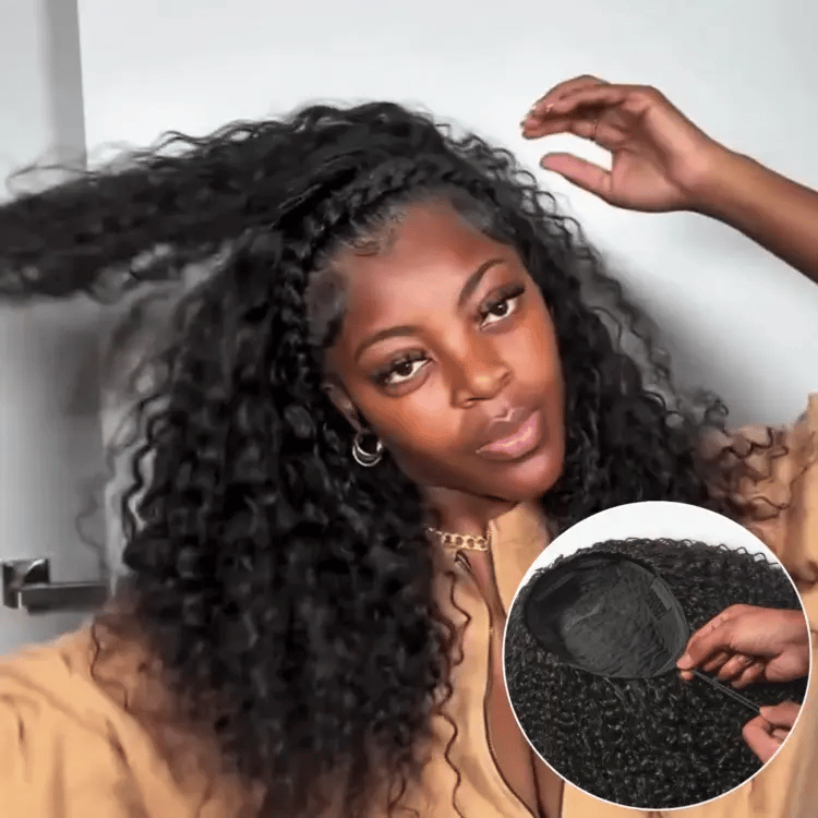 Luvme Hair Too Easy Texture 3-in-1 half wig with kinky curly, yaki straight, and water wave styles, glueless drawstring design