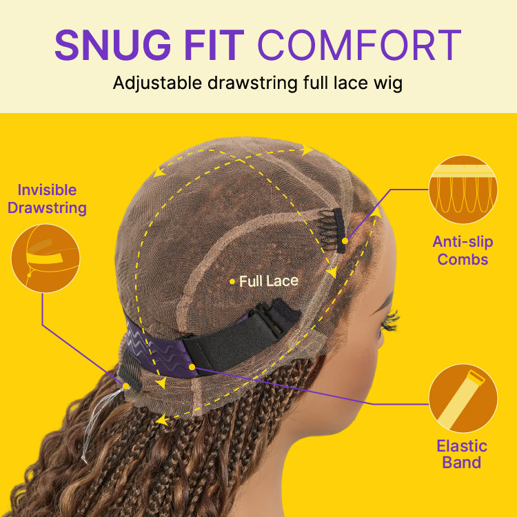 New Customers Only | HD Full Lace Knotless Boho Curls Braided Bob Wig Flexi Fit Invisi Drawstring Cap-15