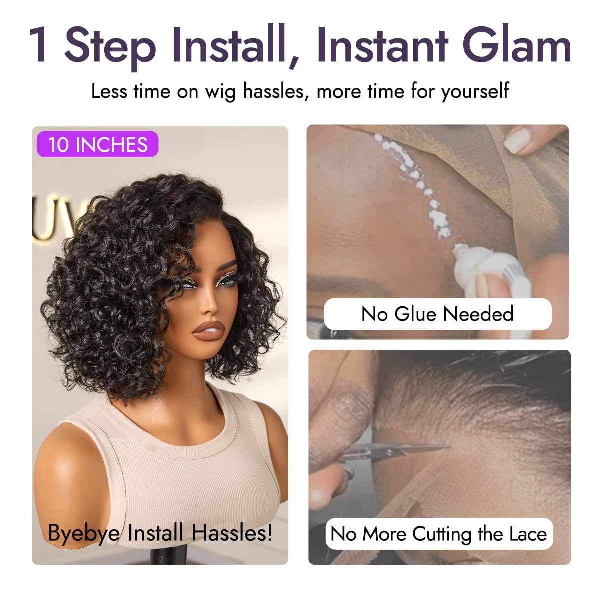 Luvme Hair water wave short curly bob wig with HD lace, glueless and pre-cut lace for a natural, ready-to-wear look