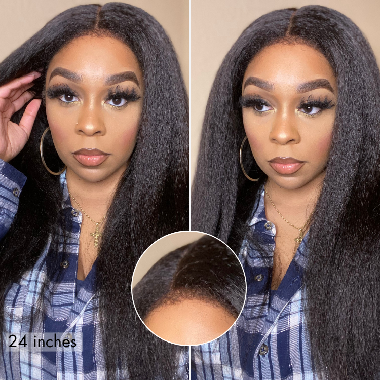 Luvme All-Day Comfort™ 4C kinky straight human hair wig with glueless 7x6 HD lace closure and pre-cut lace, natural hairstyle.