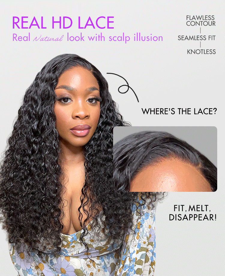 Luvme Hair 180% Density | Water Wave 13x4 Frontal HD Lace Glueless Free Part Long Curly Wig 100% Human Hair