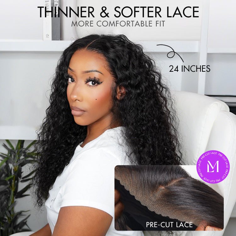 180% Density Water Wave 13x4 HD Lace Front Free Part Glueless Human Hair Wig Pre Cut Lace-19