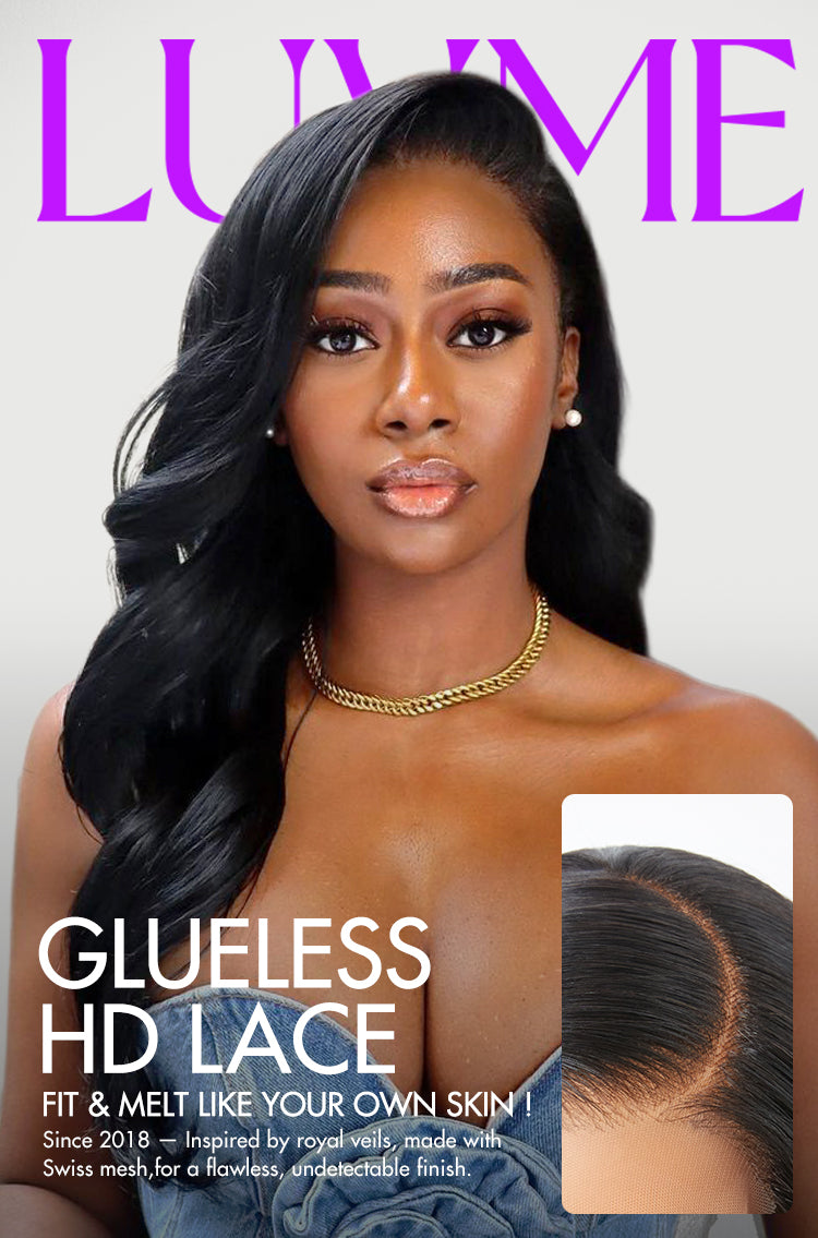 Luvme Hair 180% Density | Natural Black Loose Body Wave 5x5 Closure HD Lace Glueless Mid Part Long Wig | Large & Small Cap Size-04