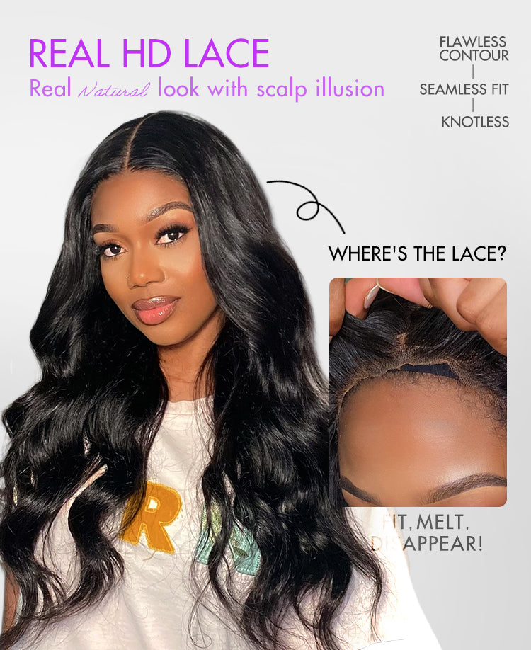 Luvme Hair 180% Density | Natural Black Loose Body Wave 5x5 Closure HD Lace Glueless Mid Part Long Wig | Large & Small Cap Size-06