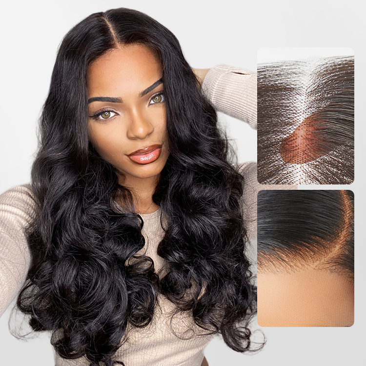 Luvme Hair 180% Density | Natural Black Loose Body Wave 5x5 Closure HD Lace Glueless Mid Part Long Wig | Large & Small Cap Size-01